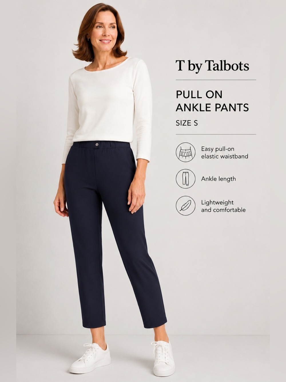 T by Talbots Women's navy blue pull on ankle Pants - Size S